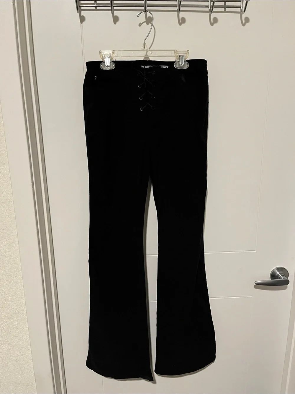 Vintage Y2K Guess Black Pockets Lace-Up Front Flared Pants 2000’s Goth Emo Club